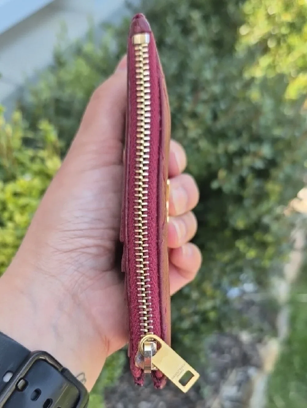Saint Laurent Burgundy Quilted Leather Zip Card Wallet with Gold YSL Logo - Picture 8 of 12